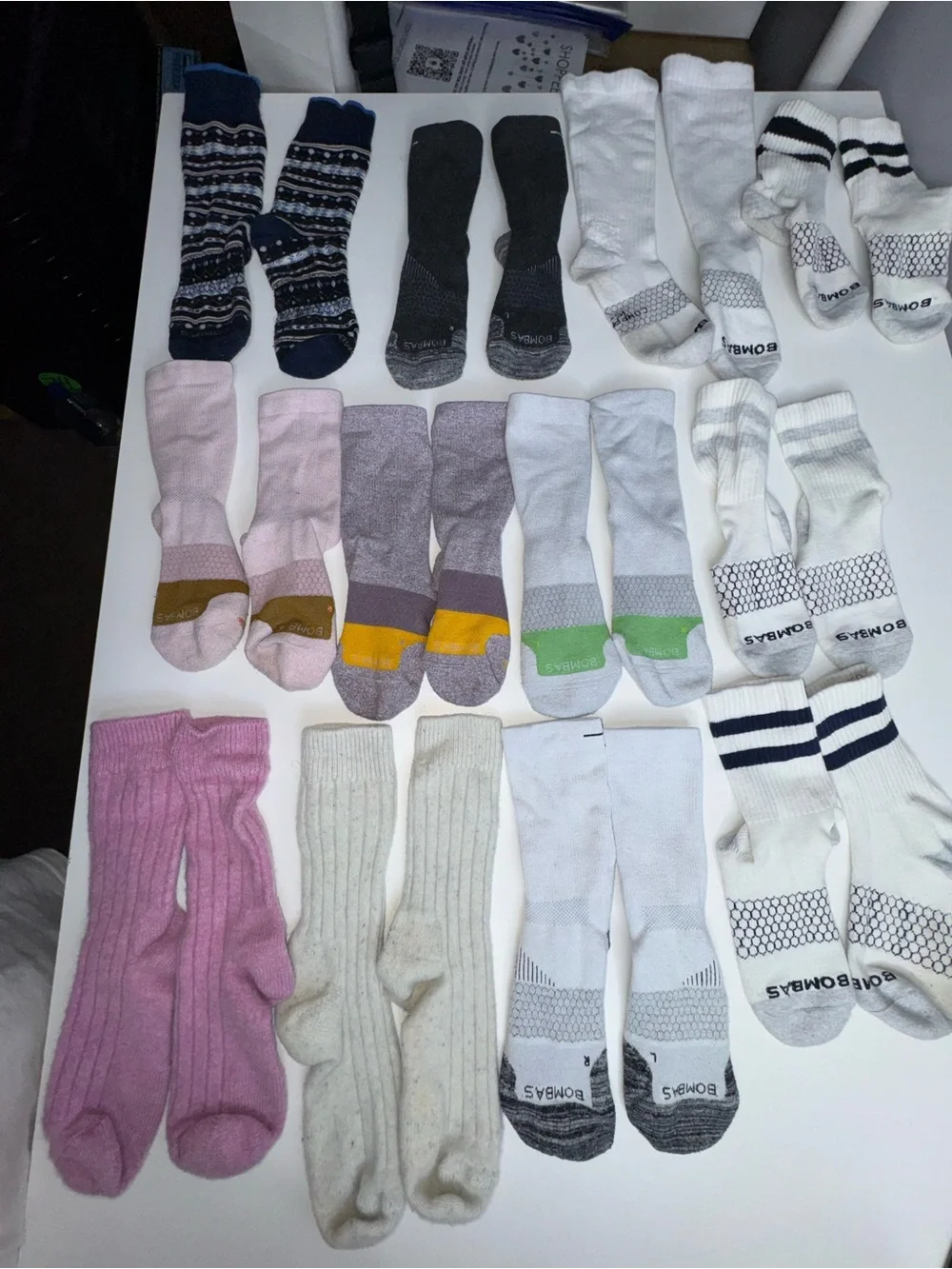 Lot of 10 Adult Medium Bombas Socks + 2 Non-Bombas Cable Knit Socks | Mixed
